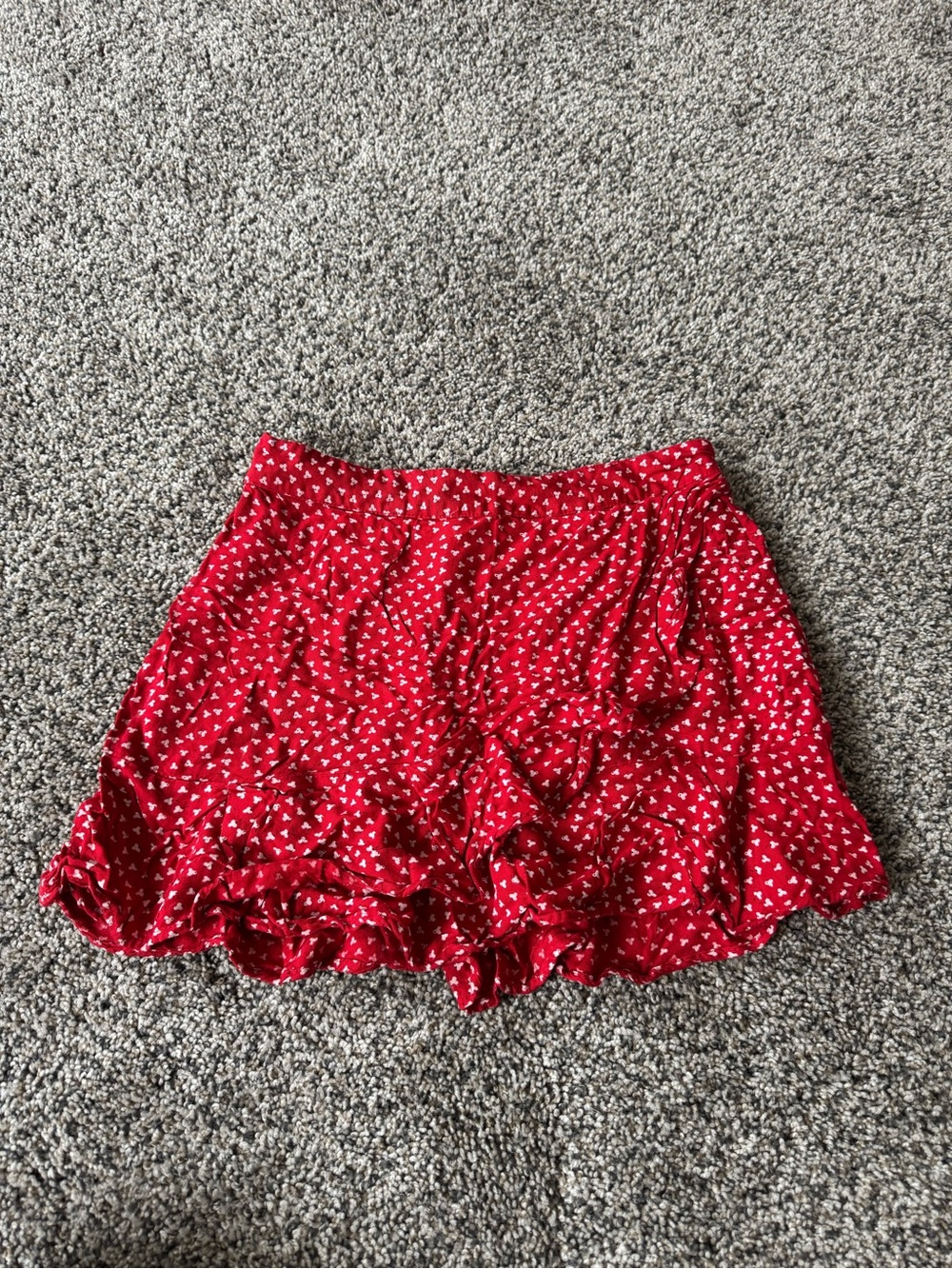 Red Ruffle Skater Skirt With White Design